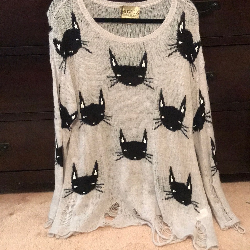 Wildfox black cat sweater shirt